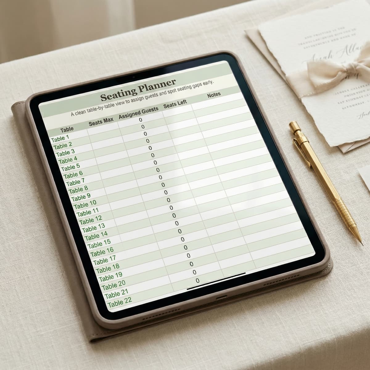 Seating Planner page on tablet